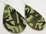 Soft Leather Camouflage Teardrop Earrings
