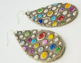 Teardrop Shaped Embossed Colored Glitter Polka Dot Leather Earrings