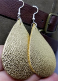 Metallic Gold Finished Tear Drop Shaped Real Leather Earrings