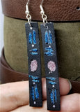 Hand Painted Patterned Glitter Themed on Black Real Leather Strip Earrings