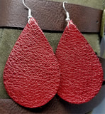 Metallic Red Tear Drop Shaped Real Leather Earrings