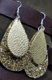 Chunky Gold Glitter Very Sparkly Double Sided FAUX Leather Teardrops with Metallic Gold Leather Teardrop Overlay Earrings