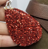 Chunky Red Glitter Very Sparkly Double Sided FAUX Leather Teardrops with Metallic Gold Leather Teardrop Overlay Earrings