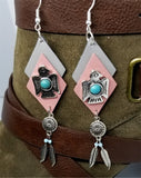 Southwestern Themed Pink and Gray Diamond Real Leather Earrings