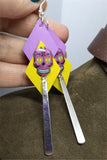 Sugar Skull Purple and Yellow Diamond Real Leather Earrings