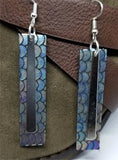 Long Rectangle Mermaid Scales Leather Earrings with Long Silver Charms