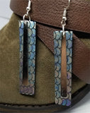 Long Rectangle Mermaid Scales Leather Earrings with Long Silver Charms