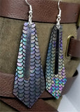 Tie Shaped Mermaid Scales Leather Earrings with Long Silver Charms