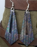 Tie Shaped Mermaid Scales Leather Earrings with Long Silver Charms