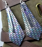 Tie Shaped Mermaid Scales Leather Earrings with Long Silver Charms
