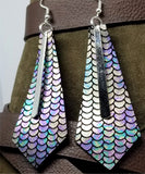 Tie Shaped Mermaid Scales Leather Earrings with Long Silver Charms