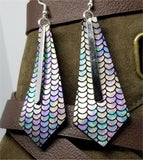 Tie Shaped Mermaid Scales Leather Earrings with Long Silver Charms