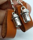 Brown Leather Loops Earrings with Coffee Cup Charms