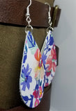 Colorful Flowered Tear Drop Shaped Real Leather Earrings