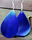 Metallic Dark Blue Tear Drop Shaped Real Leather Earrings