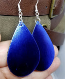 Metallic Dark Blue Tear Drop Shaped Real Leather Earrings