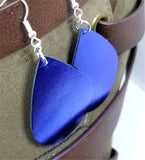 Metallic Dark Blue Tear Drop Shaped Real Leather Earrings