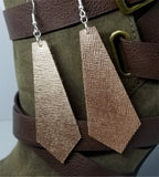 Tie Shaped Metallic Copper Real Leather Earrings