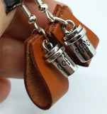 Brown Leather Loops Earrings with Coffee Cup Charms