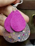 Fuchsia Suede Teardrops on Top of Glittering Acrylic Teardrop Shaped Earrings