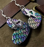 Mermaid Scales Leather Heart Earrings with Silver Texas Charms with Heart Cutouts