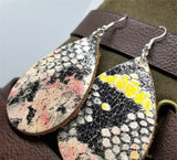 Colorful and Glossy Snakeskin Teardrop Shaped Leather Earrings