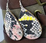 Colorful and Glossy Snakeskin Teardrop Shaped Leather Earrings