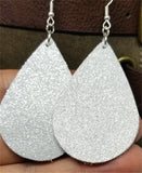 Shimmering White Tear Drop Shaped Real Leather Earrings