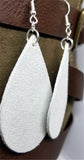 Shimmering White Tear Drop Shaped Real Leather Earrings