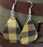 Black and Metallic Gold Plaid Teardrop Earrings with Surgical Steel Earwires