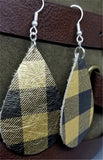 Black and Metallic Gold Plaid Teardrop Earrings with Surgical Steel Earwires