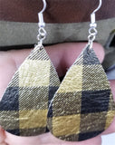 Black and Metallic Gold Plaid Teardrop Earrings with Surgical Steel Earwires