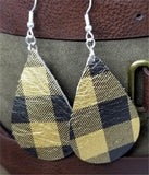 Black and Metallic Gold Plaid Teardrop Earrings with Surgical Steel Earwires