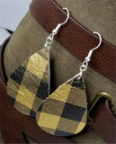 Black and Metallic Gold Plaid Teardrop Earrings with Surgical Steel Earwires