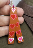 Hand Painted Hearts on Brown Real Leather Strip Earrings