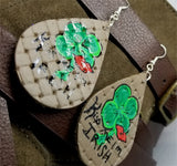 Basket Weave Embossed Real Leather Teardrop Earrings with St. Patrick's day Theme - Kiss Me I'm Irish