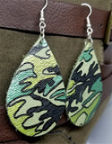 Soft Real Leather Painted Camouflage Teardrop Earrings
