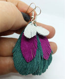 Layered Real Leather Peacock Feather Earrings