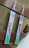 Texas Themed Hand Painted on Gray Real Leather Strip Earrings
