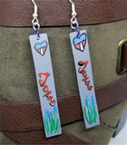 Texas Themed Hand Painted on Gray Real Leather Strip Earrings