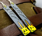 You Are My Sunshine Hand Painted on Gray Real Leather Strip Earrings