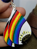 White Teardrop Earrings with Hand Painted Pot of Gold at the End of the Rainbow OOAK