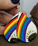 White Teardrop Earrings with Hand Painted Pot of Gold at the End of the Rainbow OOAK