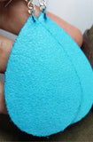 Hand Painted Southwestern Scene on Blue Real Leather Teardrop Earrings