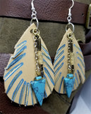 Feathered Real Leather Brown Tear Drop Earrings with Arrow and Arrowhead Drops