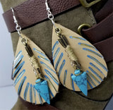 Feathered Real Leather Brown Tear Drop Earrings with Arrow and Arrowhead Drops