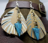 Feathered Real Leather Brown Tear Drop Earrings with Arrow and Arrowhead Drops