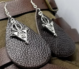 Dark Brown Real Leather Earrings with Circle and Triangle Charms