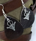 Dark Brown Real Leather Earrings with Circle and Triangle Charms