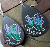 Hand Painted Texas Theme on Black Real Leather Teardrop Earrings